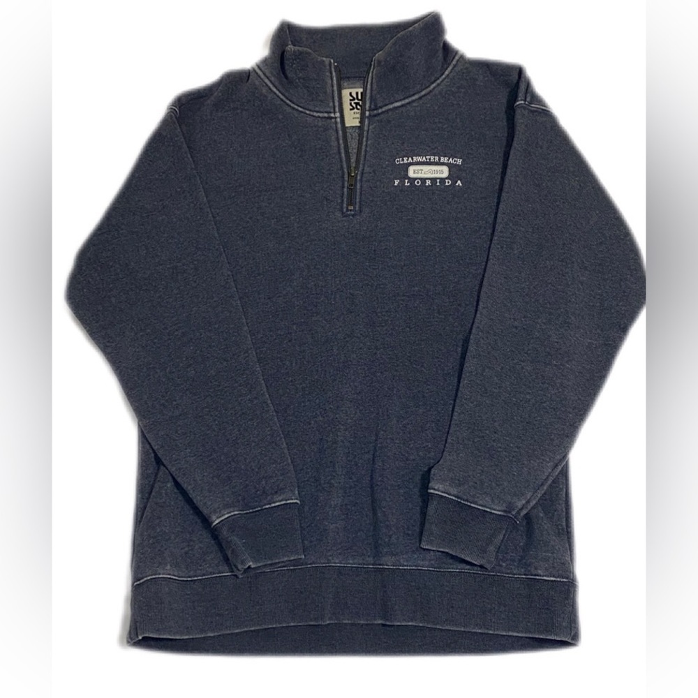 Surf Style Clearwater Beach Florida Half Zip Pullover Sweatshirt Navy Blue XL